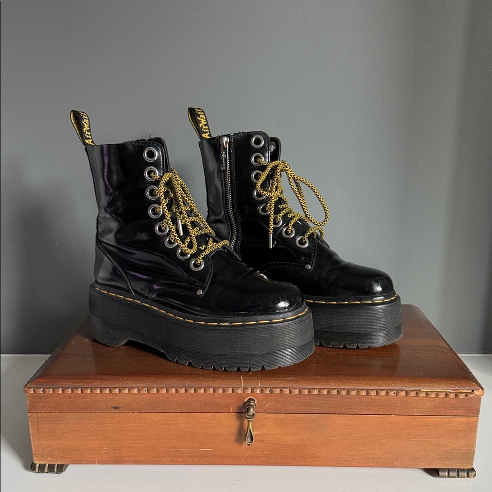 Dr. Martens Black and Gold Platform Combat Boots